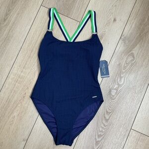 Nautica Womens One-Piece Swimsuit Slimming Tummy Control Quick-Dry Fabric Size L
